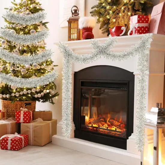 50 Feet Christmas Garland, Non-lit Soft for Indoor Decor or Outdoor Use, Premium Quality, for Party Decorations, Stairs, Railing, Closets, Windows, Birthday Party (Silver) {5}