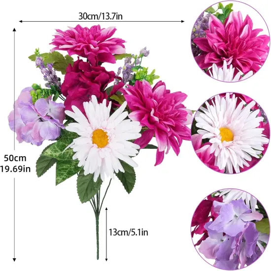 2Pcs Artificial Flowers Mix Silk Flower, Dahlia Fake Flowers for Centerpiece Table Decorations, Flower Arrangement Suitable for Home Bedroom Kitchen Bathroom Restaurant Wedding Decor {2}