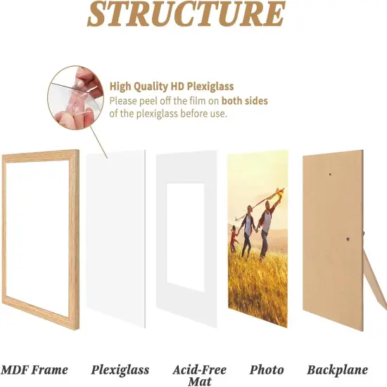 8x10 Picture Photo Frame, Oak Photo Frame Display 5x7 Pictures With Mat, 8by10 Picture Frames {5}