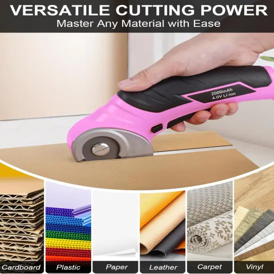 Cordless Electric Scissors Cardboard Cutter - Rechargeable 4V Rotary Cutter with Self-Sharpening Blade Heavy Duty Box Scissor with Safety Lock for Cardboard, Crafting, Carpet, Leather {3}