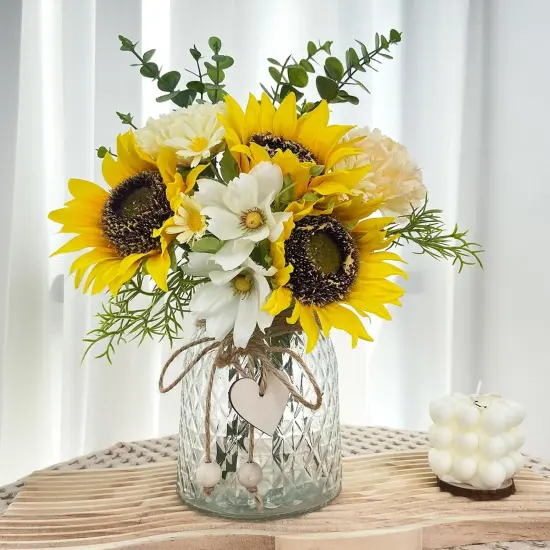 Fake Flowers in Vase,Artificial Sunflower Bouquets in Vase with a Flower Arrangement Holder,Table Centerpieces for Dining Room,Flower Centerpieces for Tables,Faux Flowers in Vase,Coffee Table Decor {1}