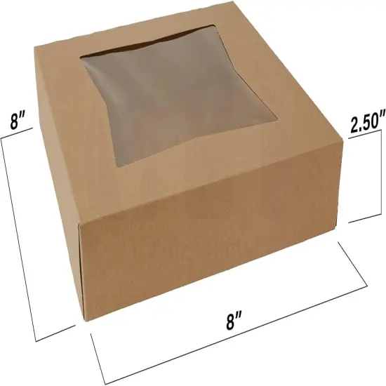 Brown Cookie Boxes 8" x 8" x 2.5" - Auto Pop-Up Bakery Boxes with Window (Pack of 25) - Made in the USA {2}