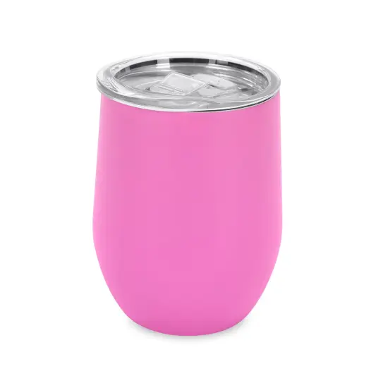 Makerflo 12 oz Powder Coated Wine Tumbler with Leak-Proof Clear Lid, Ideal for Craft and Personalization (Laser Engraving, UV DTF, Epoxy, and Vinyl) Pink {2}