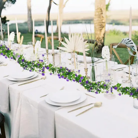 Fake Hanging Eucalyptus Garlands Artificial Vines Plants Eucalyptus Leaves with Flowers Greenery Spring Floral Garland for Home Garden Wedding Wall Arch Party Decoration(Purple) {3}