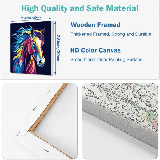4 Pack Paint by Numbers Kit for Kids, Horse Color By Number Painting Kits for Kids Ages 8-12 Dinosaur Paint by Numbers with Framed Canvas Children DIY Paints by Number Kits for Beginners 8x8 Inch {4}