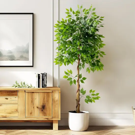 6ft Artificial Ficus Tree for Home Decor, Faux Silk Plants Faux Plant Fake Silk Trees with Pot for Indoor House Living Room Office Garden {3}