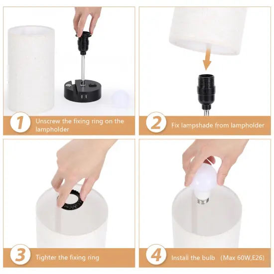 2pcs Touch Control Table Lamps with USB Ports Nightstand Lamp for Living Room {4}