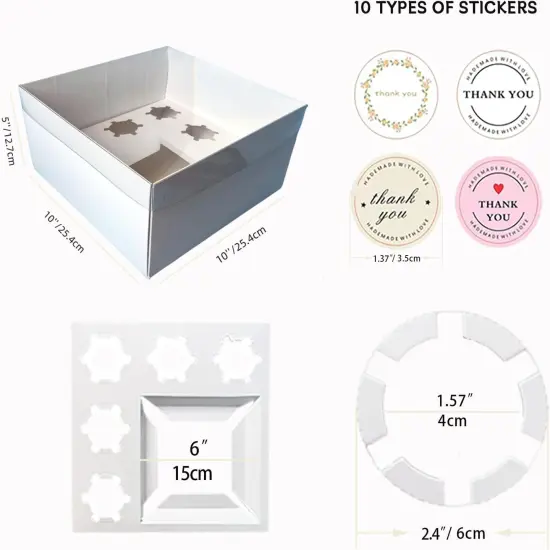 Bento Cake and Cupcake Box 4-inch Cake and 5 Cupcakes Box Full Clear Cover 5 Sets for Family Dinner Birthday Party Picnic Gift {2}