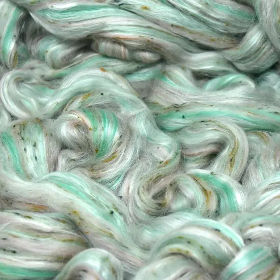 Designer Blend Merino, Silk, Tweed Top Roving. Fancy, Colorful, Exotic - Limited Edition. Mint Chip {2}