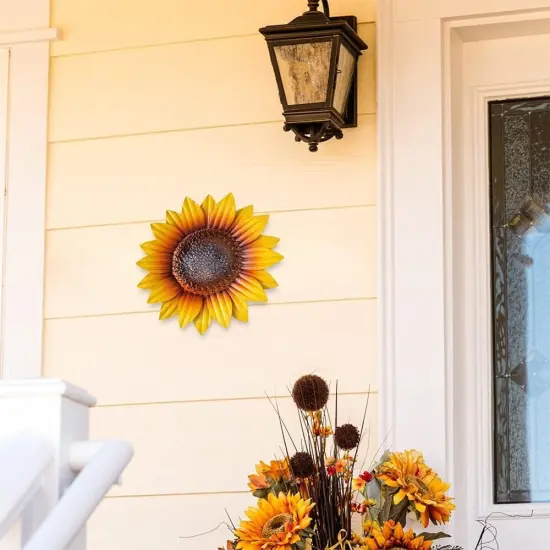 Sunflower Wall Decor - 9'' Metal Flower Wall Art Decorations 3 Pack Spring Yard Garden Sunflower Decor Hanging for Kitchen, Bathroom, Bedroom, Set of 3 Handmade Gift for Home, Indoor, Outdoor {5}