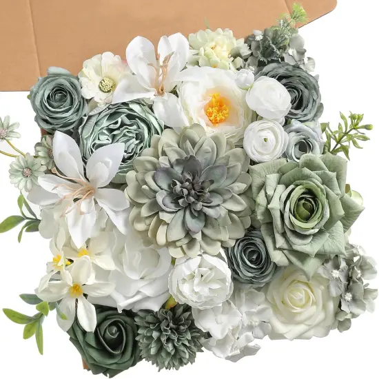 Green Artificial Flowers Combo Set Fake Flower Leaf Box with Stemst for DIY Wedding Bridal Bouquet, Centerpieces, Home Decor, Floral Arrangement Decor(Forest Green) {1}
