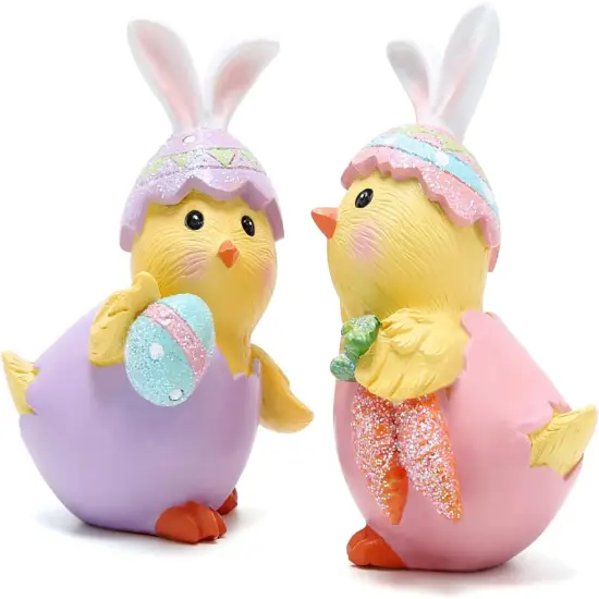 2 PCS Easter Chick Decorations Spring Easter Chicken Decors Figurines Tabletopper Decorations for Party Home Holiday Cute Egg Easter Day Gifts {2}