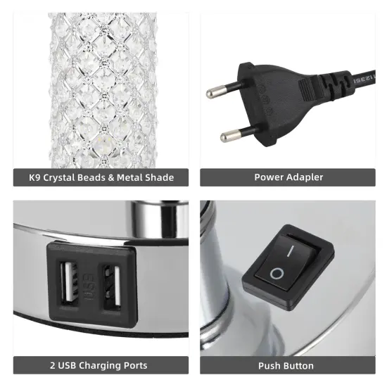 Silver Crystal Hollow Pattern Table Lamp Night Light – Suitable for Bedroom, Study {2}