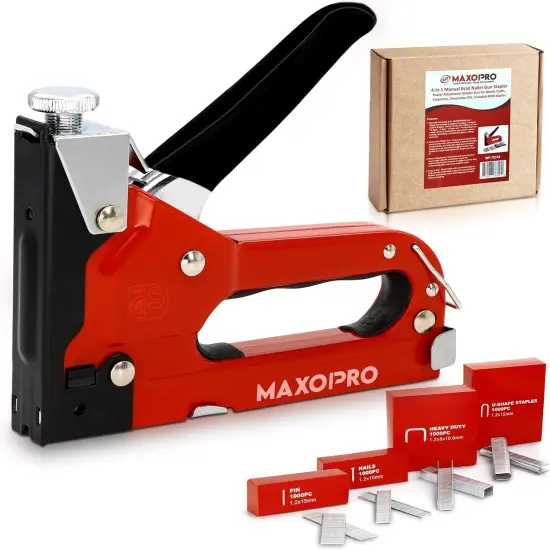 4-in-1 Upholstery Staple Gun &ndash; Heavy Duty Stapler Gun with Staples 4000 (D, U, I & T-Type) &ndash; Manual Power Adjustment Staple Gun for Wood, Material Repair, Crafts, Carpentry, Decoration DIY {1}