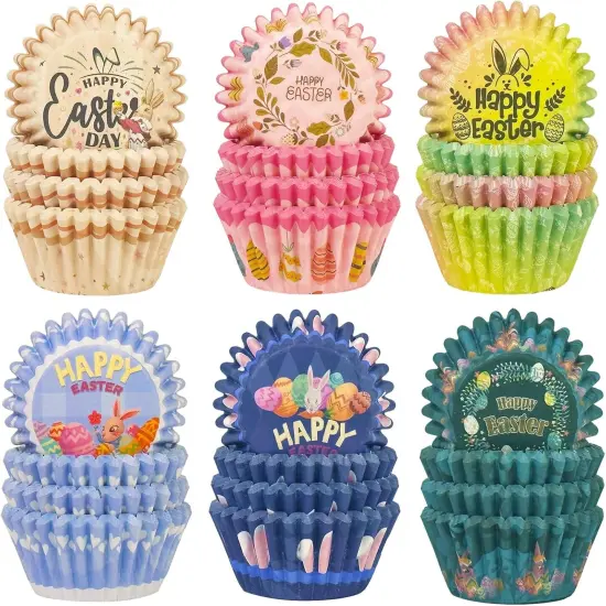 Easter Cupcake Liners Mini Muffin Liners for Easter 300-Count 6 Original Design No Smell, Food Grade Baking Cups Paper(Small Size) {1}