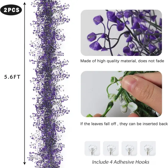 Artificial Hanging Plant 2Pcs 5.6Ft Fake Garland Plant Greenery Faux Ferns Leaves Ivy Garland for Home Indoor Outdoor Wedding Farmhouse Mantle Table Centerpiece Party Garden Decor(Purple) {3}