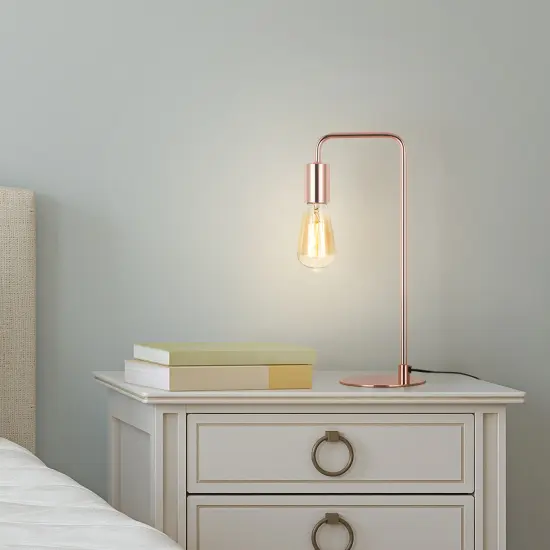 Modern Industrial Rose Gold Table Lamp &ndash; Minimalist Metal Desk Light for Bedroom, Office, and Living Room {6}