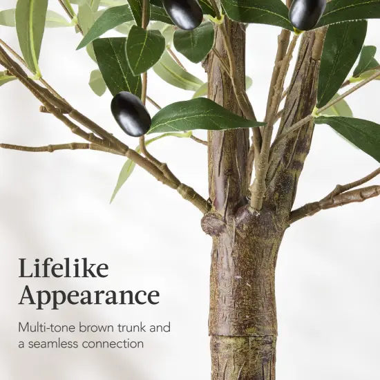Best Choice Products 6.5Ft Artificial Olive Tree, Lifelike Faux Tree, Home Accent Decor w/ Planter Pot, Realistic Trunk Green {7}