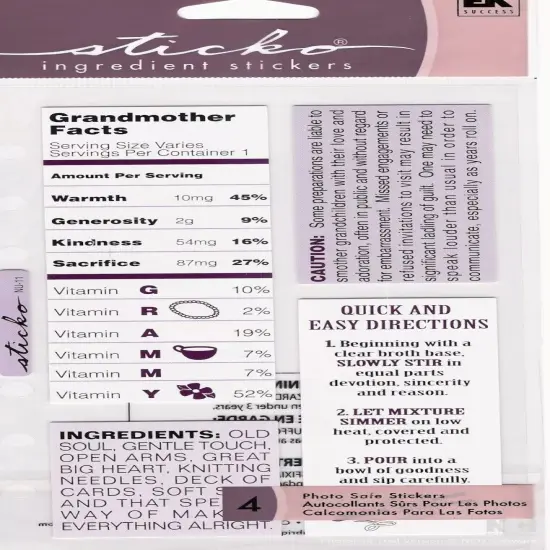 Sticko Grandmother Ingredient Cardstock Stickers {1}