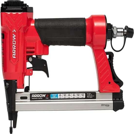 PT50 Oil-Free Pneumatic Staple Gun, Professional Heavy-Duty Stapler for Wood, Upholstery, Carpet, Wire Fencing, Fits 1/4&rdquo;, 5/16&rdquo;, 3/8", 1/2", 9/16&rdquo; Staples , Red {1}