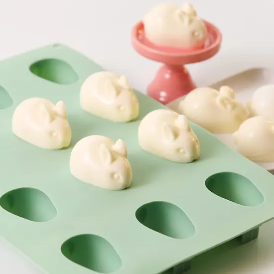 Bunny Rabbit Cake Chocolate Mold Sheet for Baking, 3D Silicone Pan 12 x 8 inch, Cute Animal Shaped for Children Kids Easter Birthday, Bakeware Dessert, Candy, Ice, Jelly, Pudding, Pastry {4}