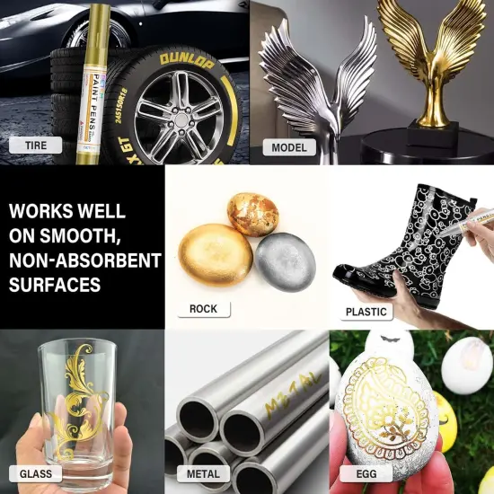Oil Based Paint Markers, Dual Tip Paint Pens(0.7mm & 3mm), Gold Silver Permanent Paint Marker Pen, Waterproof, Quick Dry {4}