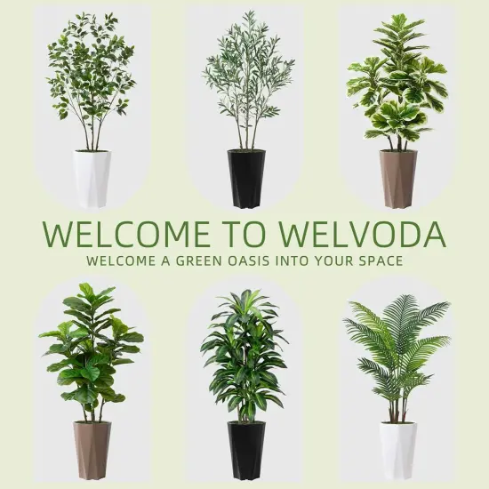 Artificial Ficus Tree 5FT - Faux Plant with Black Diamond Planter - Tall Fake Tropical Ficus Floor Plant Potted - Artificial Silk Tree for Home Office Living Room Decor Indoor {4}