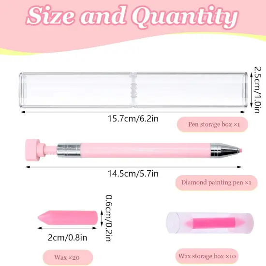 21 Pcs Diamond Painting Pens Kit, 1 Pcs Refillable Wax Pen with 20 Pcs Wax, Rotating Glue Point Drill Pen for Nail Art, Diamond Art Accessories and Tools, Quickly Pick Up Beads Gems (Pink) {2}