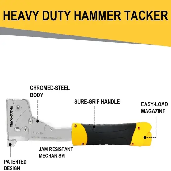 Heavy Duty Hammer Tacker with 6000 T50 Staples of 1/2, 3/8 inches, Steel Construction Manual Hammer Stapler with Anti-jam Magazine for Construction, Roofing, House Wrap, Insulation,Floor {2}