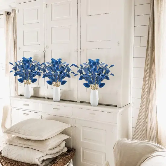 15PCS Artificial Blue Eucalyptus Stems Faux Greenery Stems with Seeds Blue Eucalyptus Leaves Fake Plants for Spring Floral Arrangement Home Kitchen Indoor Vase Party Decor (20.5") {5}