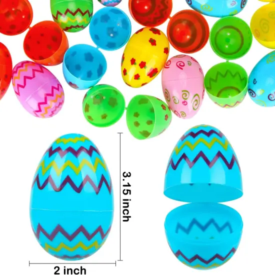 72 Pcs Plastic Printed Easter Eggs, 3.15" Tall Fillable Colorful Toys Easter Eggs Bulks for Easter Hunt, Party Favor, Basket Stuffers Filler {4}