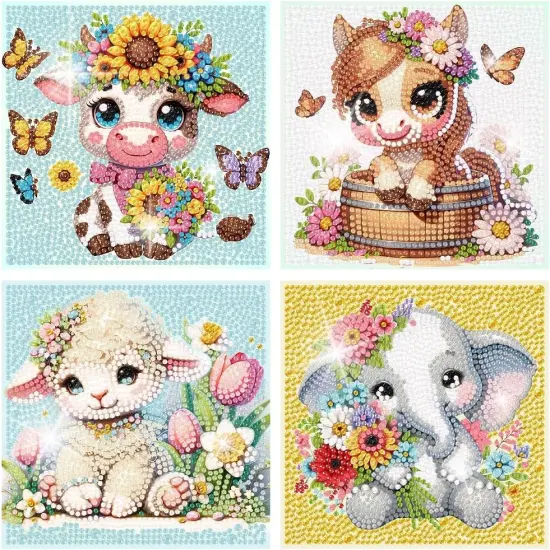 4 Pack 5D Animals Diamond Painting Kits for Kids- Crystal Diamond Art for Adults Kids, DIY Full Drill Animal Family Gem Art Picture {1}
