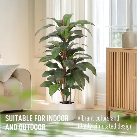 Artificial Dracaena Plant Indoor 4 FT, Fake Tree with White Planter, Faux Yucca Silk Floor Plants Indoor {4}