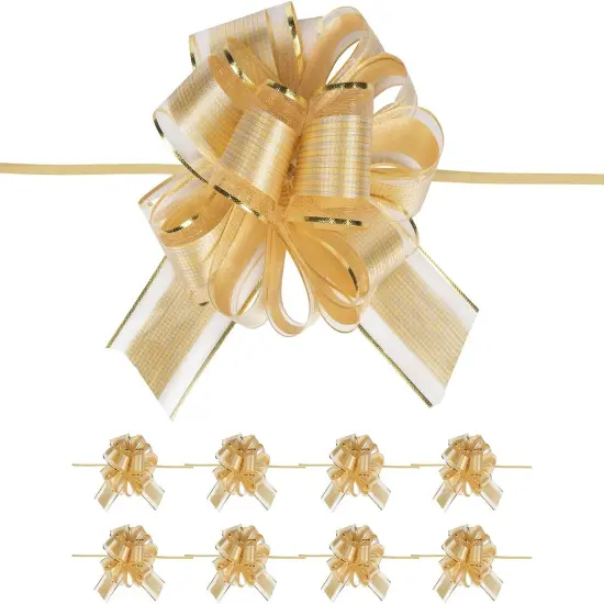 10 PCS Large Pull Bow Gift Wrapping Bows, Pull Bow with Ribbon for Wedding Gift Baskets, Party Gift Wrap Bows, Presents Decorating Bows (Gold) {1}