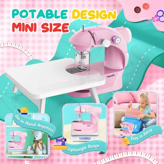 Mini Sewing Machine with 123 Pcs Sewing Kit for Beginners, Dual Speed Portable Sewing Machine with Light and Finger Guard, Suitable for Household, Travel {5}