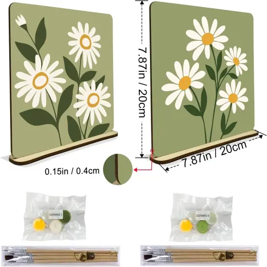 2 Pack Flowers Paint by Numbers Kit for Adults, Abstract Oil Painting by Number on Wood Board, DIY Flower Paint by Number Ornaments for Desktop, Easy Adult Paint by Number Kits for Gift 8x8 Inch {2}