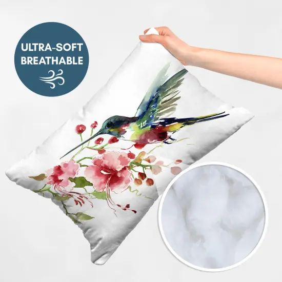 Americanflat Floral Throw Pillow with Premium Polyester - Hummingbird and Flowers {3}
