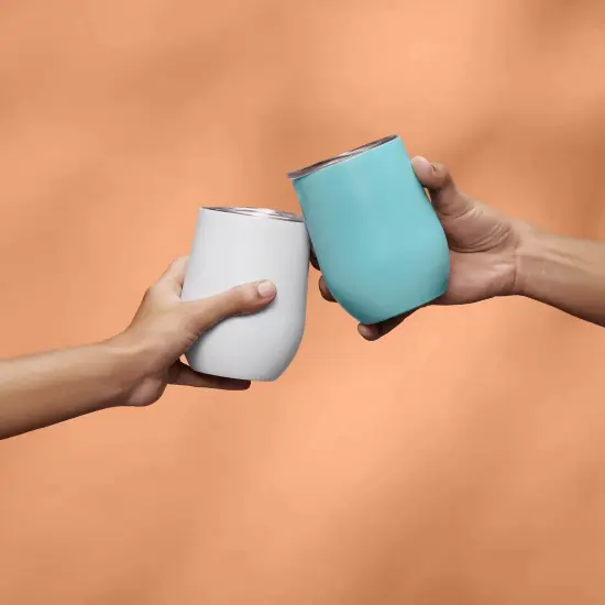 Makerflo 12 oz Powder Coated Wine Tumbler with Leak-Proof Clear Lid, Ideal for Craft and Personalization (Laser Engraving, UV DTF, Epoxy, and Vinyl) Blue {8}