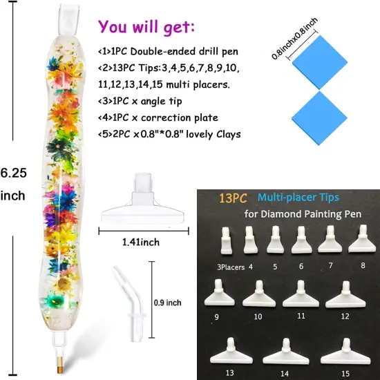 Flower 5D Diamond Painting Art Drill Tool Pen Kits for Adults with Pen Tips, Resin Diamond Painting Pen Gem Picker for Diamond Art Painting Bead Dot, Nail Art, Bead Dot Colorful {3}