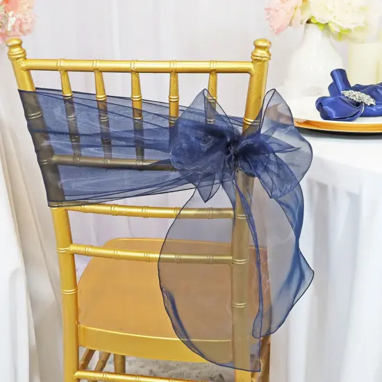 10 Pieces Navy Blue Organza Chair Sashes 8"x108" Sheer Wedding & Event Decor {2}