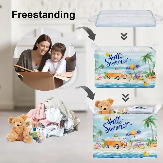 Blue Beach Camping Picnic Basket Tropical Tree Caravans Shower Gift Storage Basket Outdoor Pool Seaside Towel Blanket Clothes Toy Bin {2}