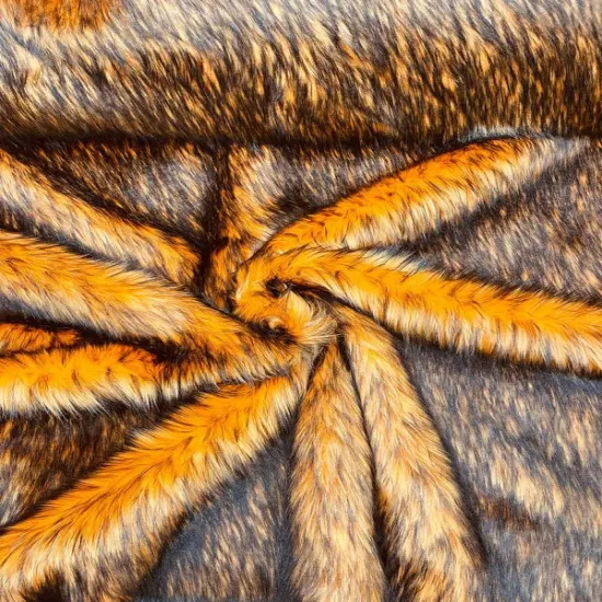 1 Yard Two Tone Husky Faux Fur Fabric Soft High Pile for Blankets Decor Costumes 58-60 inches Width Orange-Black {1}
