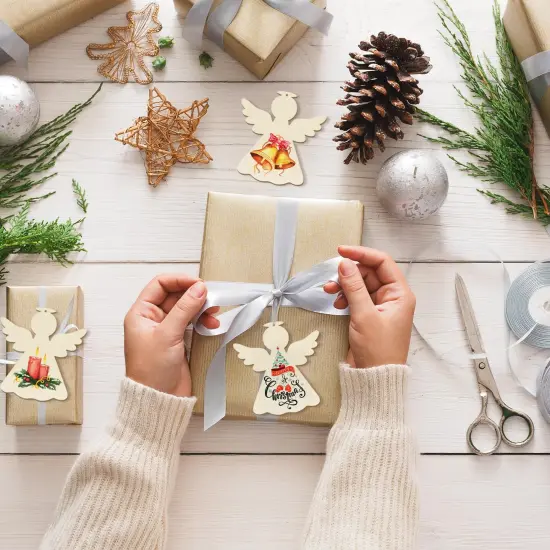 Wooden Christmas Ornaments to Paint - Angel Decoration Cutouts, Unfinished 24PCS, 3.5 x 3 inches, DIY Blank Unfinished Christmas Tree Wood Discs Ornament for Home Crafts Hanging {6}