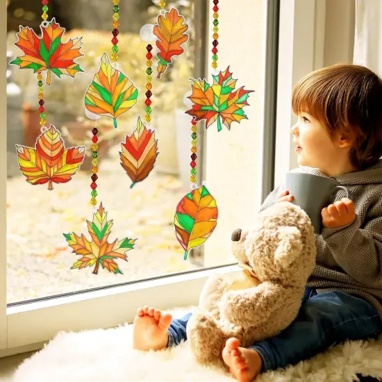 24 Sets Fall Leaf Suncatchers Ornaments DIY Window Paint {5}