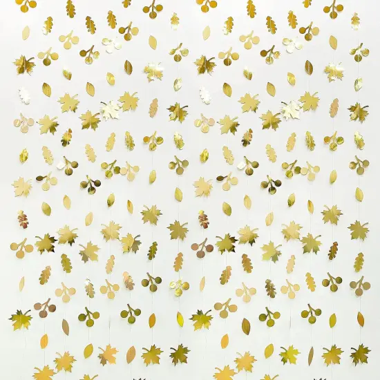 52Ft Fall Party Decorations Gold Fall Maple Leaf Paper Garlands {1}