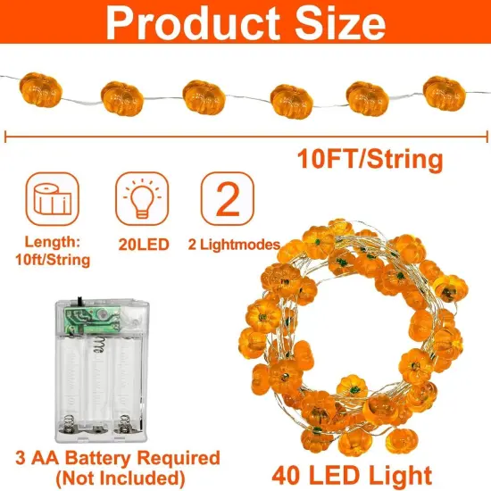 2 Pack 3D Halloween Pumpkin String Lights - 20Ft 40LED {3}