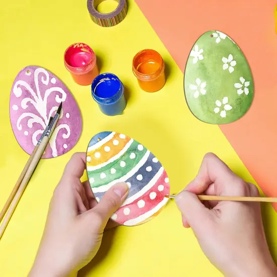 Wooden Egg Ornaments to Paint Easter Decoration Cutouts Unfinished 24PCS 3.5 x 3 inches, DIY Blank Unfinished Wood Discs Ornament for Home Crafts Hanging Spring St. Patrick Day Decoration {3}