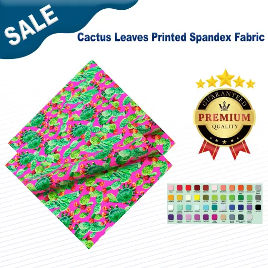 Cactus Leaves Printed Spandex Fabric Width 55/56" {2}
