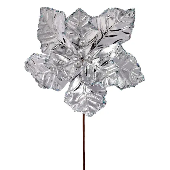 24" Shiny Silver Poinsettia Flower &ndash; Elegant Christmas Floral Decoration {1}