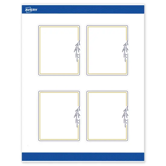 Avery Printable Rectangle Labels, Gold & Navy Border with Florals, 4" x 3-1/3", Matte White Rectangle Labels, Permanent, Laser/Inkjet, 40ct, Great for Product Labels {1}